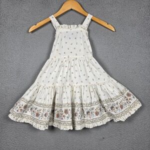 Gabel Dress Girls Sze Small Ivory Sleeveless Tiered Picnic Floral Smocked Flared